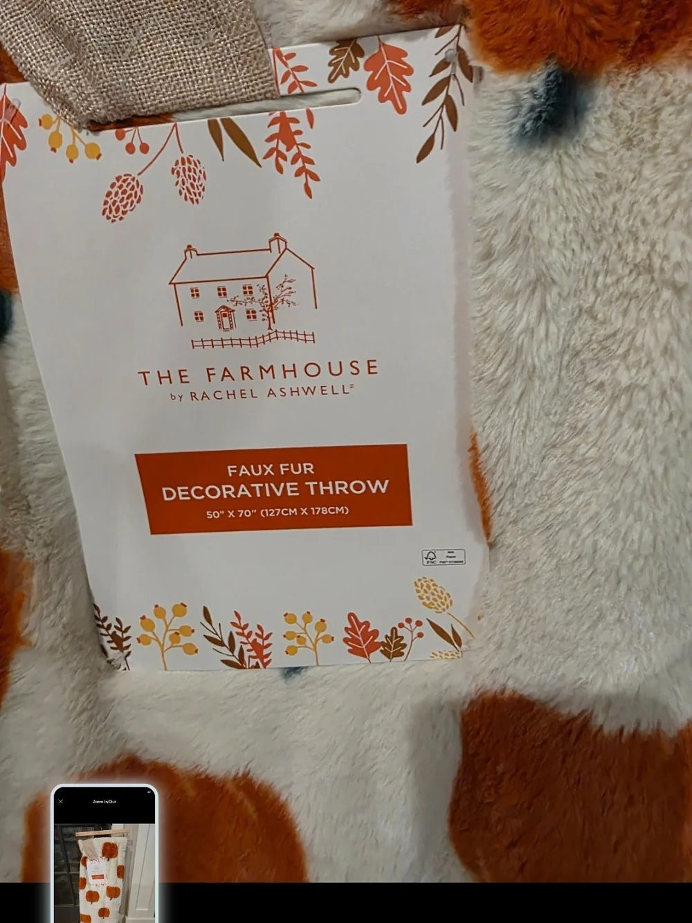 The Farmhouse Cream & Orange Pumpkin Faux Fur Decorative Throw